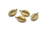 Brass Shell Charm, 2 Raw Brass Cowrie Shell Charm With 1 Loop (19x11mm) SY0062