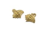 Brass Shell Charm, 10 Raw Brass Cowrie Shell Charm With 1 Loop (11mm) SY0038