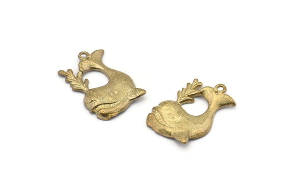Brass Whale Charm, 10 Raw Brass Whale Charms With 1 Loops (16x11mm) SY0050