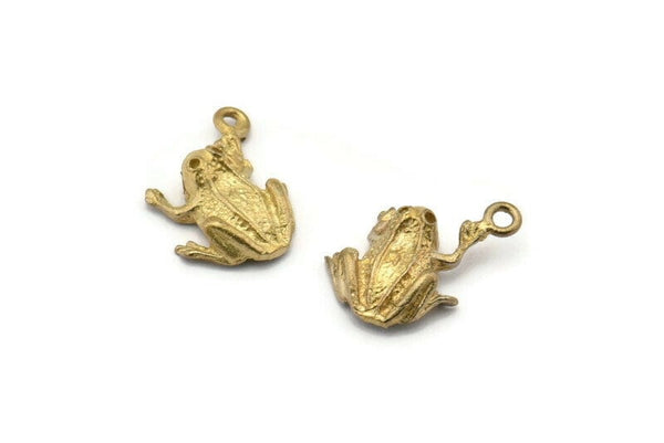 Brass Frog Charm, 8 Raw Brass Frog Charms With 1 Loops (12mm) SY0027