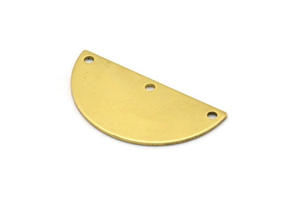 Brass Circle Blank, 12 Raw Brass Semi Circle Blanks  with 3 Holes (30x15x0.80mm) N0445