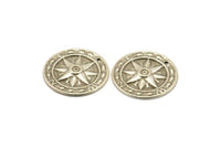 Silver Compass Charm, 12 Antique Silver Plated Brass Compass Charms With 1 Hole, Earrings, Pendants, Findings (25x2mm) D1071 H1162
