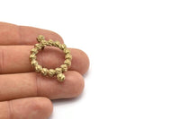 Brass Round Charm, 2 Raw Brass Textured Round Charms With 2 Loops And 1 Pad Setting, Connectors, Pendants, Earrings (34x26x5mm) SY0054