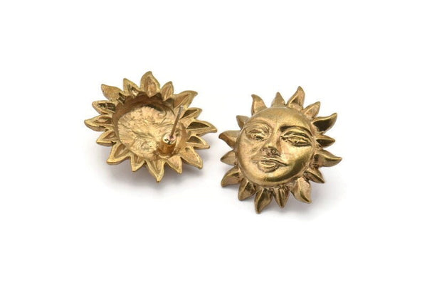 Brass Sun Earring, 2 Raw Brass Sun Stud Earrings, Findings (31x8mm) SY0046