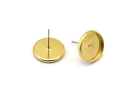 Iron Post Brass Pad, 50 Earring Posts With Raw Brass 12mm Pad, Ear Studs Bs-1271