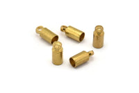 Brass Leather Clasp, 50 Raw Brass Barrel End With Loop (3.5x8mm) Leather Cord Ends Bs-1644