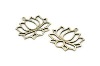 Lotus Flower Charm, 2 Antique Silver Plated Brass Hammered Lotus Flower Textured Pendants With 1 Loop (35x31x1.5mm) BS 1919 H0865