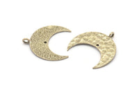 Hammered Crescent Pendant, 2 Antique Silver Plated Brass Hammered Crescent Pendants With 1 Loop and 1 Hole (25x10x1mm) U146 H0434