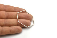 Hexagon Ring Charm, 6 Antique Silver Plated Brass Hexagon Shaped Ring Charms (40x1x1.10mm) E300 H0574