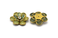 Ab Lucite And Brass Frame Caged Rhinestone Flower Flatback Beads, Cabochons 32 Mm B-21