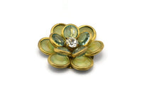 Ab Lucite And Brass Frame Caged Rhinestone Flower Flatback Beads, Cabochons (32mm) B-21
