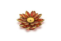 Red Lucite And Brass Frame Caged Chrysanthemum Flatback Setting With 10 Mm Cabochon Base -  40Mm B-20
