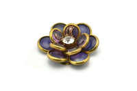 Purple Lucite And Brass Frame Caged Rhinestone Flower Flatback Beads, Cabochons 32 Mm B-20