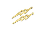 Brass Lightning Charm, 24 Textured Raw Brass, Brass Lightning Charms With 1 Loop (34x8x0.80mm) M02560