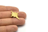 Brass Pole Star Charm, 10 Textured Raw Brass, Brass Charms, Brass Pole Star Charms With 1 Loop (30x22x0.80mm) M02551