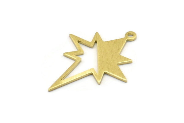 Brass Pole Star Charm, 10 Textured Raw Brass, Brass Charms, Brass Pole Star Charms With 1 Loop (30x22x0.80mm) M02552