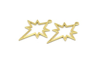 Brass Pole Star Charm, 10 Textured Raw Brass, Brass Charms, Brass Pole Star Charms With 1 Loop (30x22x0.80mm) M02553