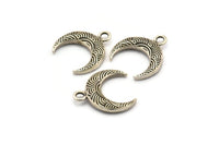 Silver Moon Charm, 4 Antique Silver Plated Brass Textured Horn Charms, Pendant, Jewelry Finding (19x6x4mm) N0271