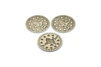 Silver Round Connector, 20 Antique Silver Plated Brass Round Ottoman Sultan&#39;s Signature Coin Connectors With 2 Holes, Charms (16mm) A0166