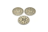 Silver Round Connector, 20 Antique Silver Plated Brass Round Ottoman Sultan&#39;s Signature Coin Connectors With 2 Holes, Charms (16mm) A0166