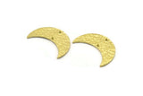 Hammered Crescent Charm, 4 Raw Brass Hammered Moons with 2 Holes (30x11x1.2mm) N0388
