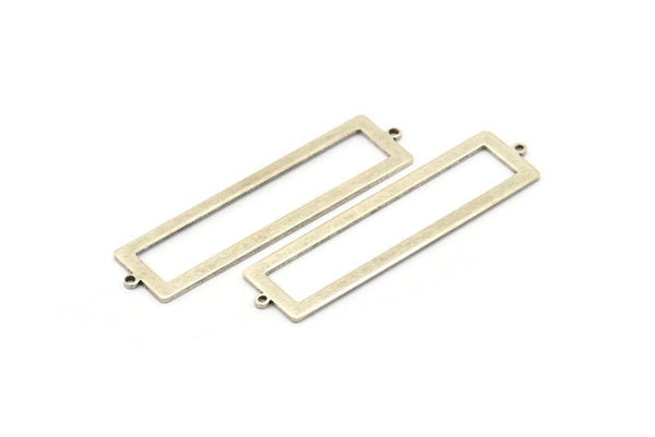 Brass Rectangle Charm, 4 Antique Silver Plated Brass Rectangle Charms With 2 Loops (57x14x1mm) E124 H1221