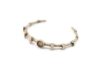 Silver Moon Cuff, Antique Silver Plated Brass Moon Phases Cuff Stone Setting With 1 Pad -  Pad Size 8mm N1672 H1394