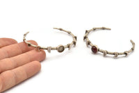 Silver Moon Cuff, Antique Silver Plated Brass Moon Phases Cuff Stone Setting With 1 Pad -  Pad Size 8mm N1672 H1394