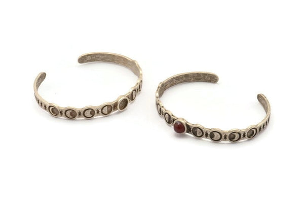 Silver Moon Cuff, Antique Silver Plated Brass Moon Phases Cuff Stone Setting With 1 Pad -  Pad Size 6mm N1682 H1407