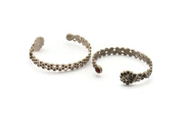 Silver Bee Cuff, Antique Silver Plated Brass Bee And Honeycomb Cuff Stone Setting With 1 Pad - Pad Size 6mm N1670 H0033