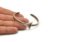 Silver Triangle Cuff, Antique Silver Plated Brass Triangle Cuff Stone Setting With 1 Pad - Pad Size 6mm N1677 Q0661