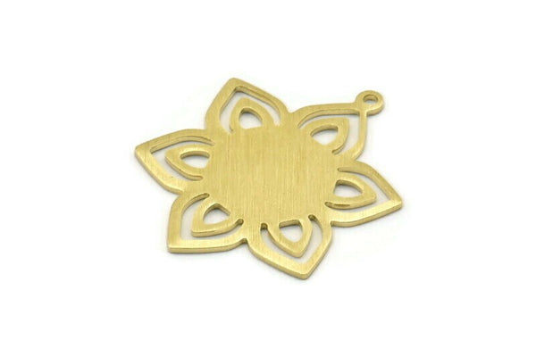 Brass Flower Charm, 4 Textured Raw Brass Flower Charms With 1 Loop, Stamping Blanks (31x25x0.80mm) M02544