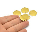 Brass Hexagon Blank, 12 Raw Brass Hexagon Stamping Blank Tag Charms 4 Holes (20x0.80mm) D0094