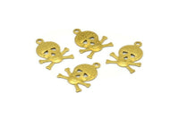 Brass Skull Necklace, 50 Raw Brass Skull Charms (16x12mm)   A0593