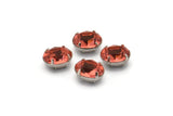 Red Silver Prong Setting, 5 Swarovski Crystal Silver Prong Setting (8x6mm)  Y268