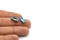 5 Blue Topaz Swarovski Crystal Rectangle Silver Prong Setting 15x6 Mm Y261