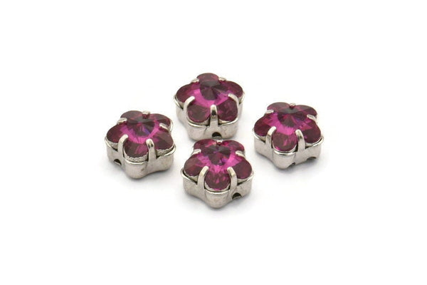 3 Silver Plated Purple Swarovski Rhinestone Prong Setting (10x7mm) Y269 Y261