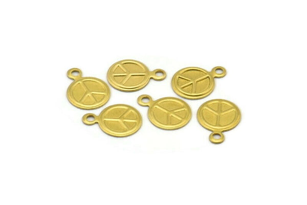 Brass Peace Charm, 100 Raw Brass Peace Sign Charms (8mm) A0516