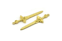 Brass Sword Charm, 2 Raw Brass Sword Charms With 1 Loop, Lion Sword (49x15mm) N1693