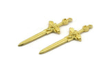 Brass Sword Charm, 2 Raw Brass Sword Charms With 1 Loop, Lion Sword (49x15mm) N1693