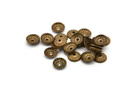 Brass Bead Cap, 100 Antique Brass Round Middle Hole Bead Caps, Connectors, Findings, Charms  (9mm) Pen 353    K024
