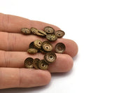 Brass Bead Cap, 100 Antique Brass Round Middle Hole Bead Caps, Connectors, Findings, Charms  (9mm) Pen 353    K024