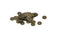 Middle Hole Spacer Bead, 100 Antique Brass Round Middle Hole Bead Caps, Spacer Bead Charms, Findings (6.5mm) K022