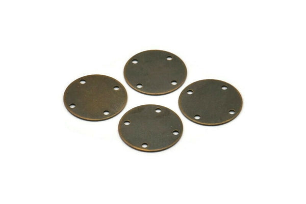 Copper Round Connector, 20 Antique Copper Tone Brass Rounds With 4 Holes Connectors, Jewelry Findings, Tags (16mm) Pen 67 K013