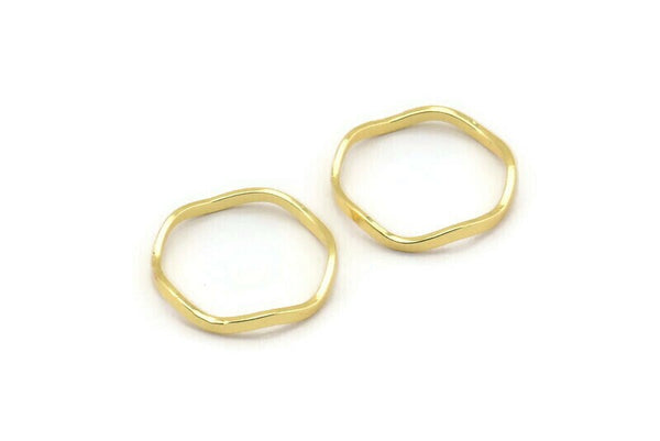 Gold Circle Rings, 24 Gold Lacquer Plated Brass Wavy Circle Rings, Charms (17.50x0.80x1.5mm) E188 Q0324