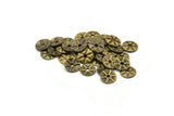 Middle Hole Connector, 100 Antique Brass Round  Middle Hole Connector, Bead Caps, Findings  (6.2mm) Pen 386 K045