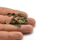 Middle Hole Connector, 100 Antique Brass Round  Middle Hole Connector, Bead Caps, Findings  (6.2mm) Pen 386 K045