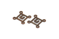 Antique Copper Connector, 50 Antique Copper Tone Brass Square Connectors With 4 Holes, Charms, Findings (14mm) 446 K169