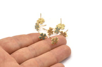 Gold Flower Earring, 4 Gold Plated Brass Flower Stud Earrings (8x10mm) SY0176