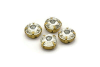 12 Raw Brass Clear Crystal Rivoli Sew On Rhinestone Prong Settings (4 Hole Sliders 12mm) Y378 Y232